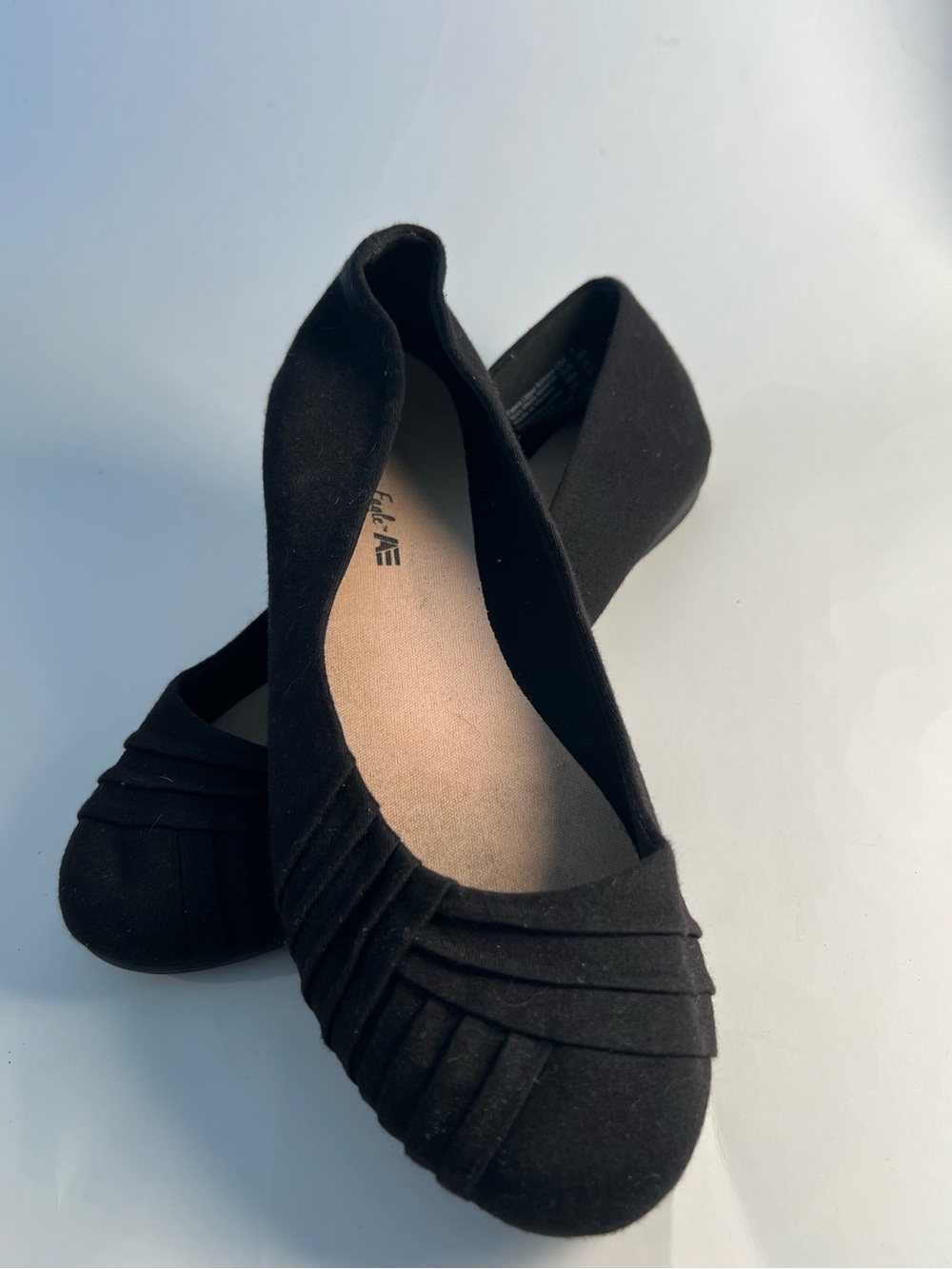 American Eagle Black Pleated Toe Ballet Flats - Comfort Slip-On Size 7